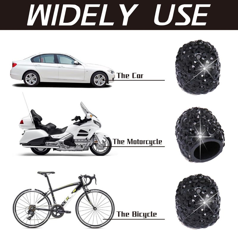 JUSTTOP 4 Pack Handmade Crystal Rhinestone Car Tire Valve Stem Caps, Wheel Valve, Attractive Dustproof Bling Accessories, Universal for Cars, Trucks and Motorcycles-Black - Image 2
